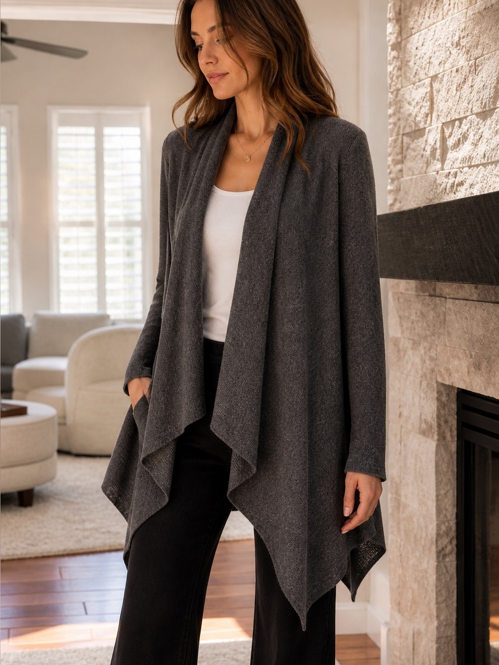 AllSaints Keld Olivo Alpaca Blend Waterfall Cardigan Charcoal XS